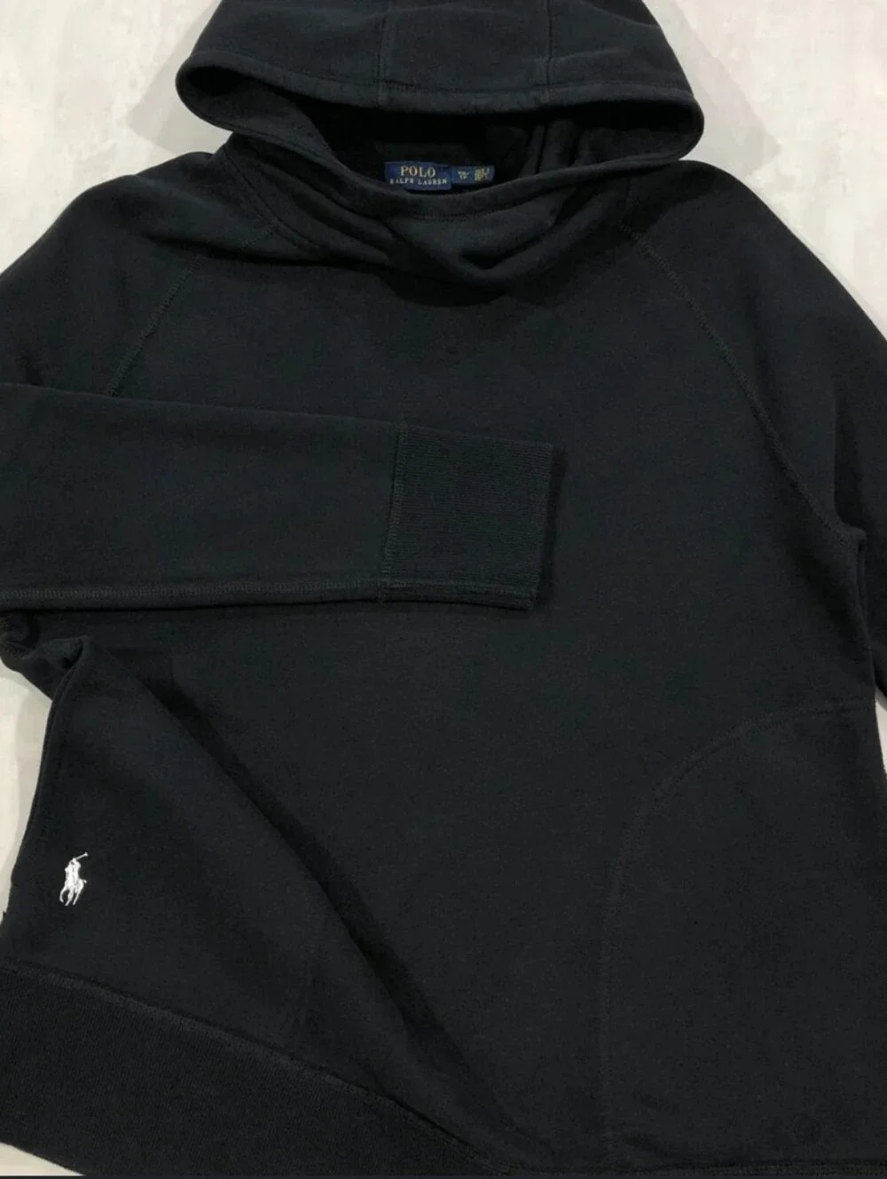 POLO Ralph Lauren Men's Tube Neck Pullover Hoodie Sweatshirt Black White Pony L